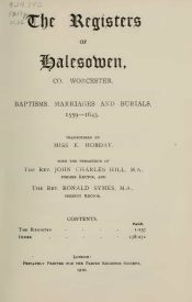 View Free PDF The Registers of Halesowen, Co. Worcester Baptisms, Marriages and Burials, 1559-1648